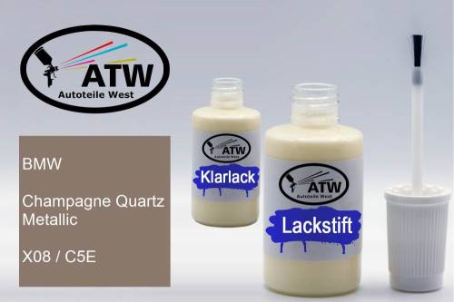 BMW, Champagne Quartz Metallic, X08 / C5E: 20ml Lackstift + 20ml Klarlack - Set, von ATW Autoteile West.